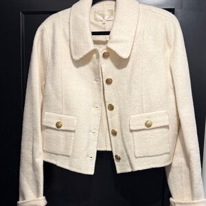 LoveShackFancy Cream Teddy Jacket with Gold Buttons. Worn 2 times new condition